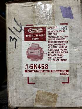 5k458 Dayton Vintage 3/4 Hp Special Service Motor New