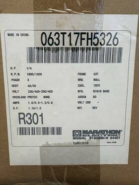 Marathon Electric 063t17fh5326 1/4 Hp 3-phase Tefc Motor 1800/1500 Rpm 63t
