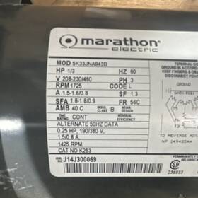 Marathon Electric 5k33jna943b 1/3 Hp 3-phase Ac Motor 208-230/460v 1725 Rpm