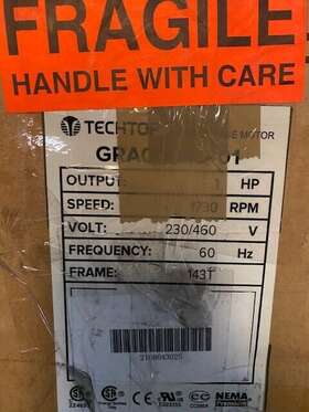 Gra0004d-01 Techtop Motor Nema 1 Hp Three Phase 230/460v 1800 Rpm 143t