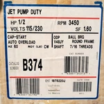 New Magnetek B374 1/2 Hp Jet Pump Duty Motor 115/230 Vac 3450 Rpm V48JY Frame. Fixed Price $159.99.