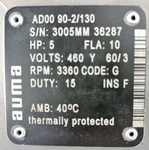 Auma AD00 90-2/130 5HP 460 Volts Phase 3360RPM Electric Motor. Fixed Price $2193.14.